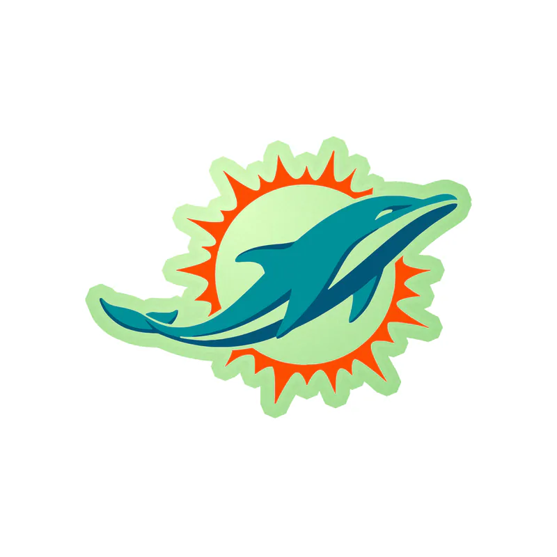 Miami Dolphins - Sun -  Glow in the Dark Vinyl Sticker - Custom Size