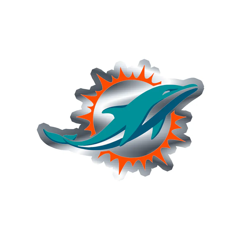 Miami Dolphins - Sun -  Silver Chrome Vinyl Sticker - Custom Size