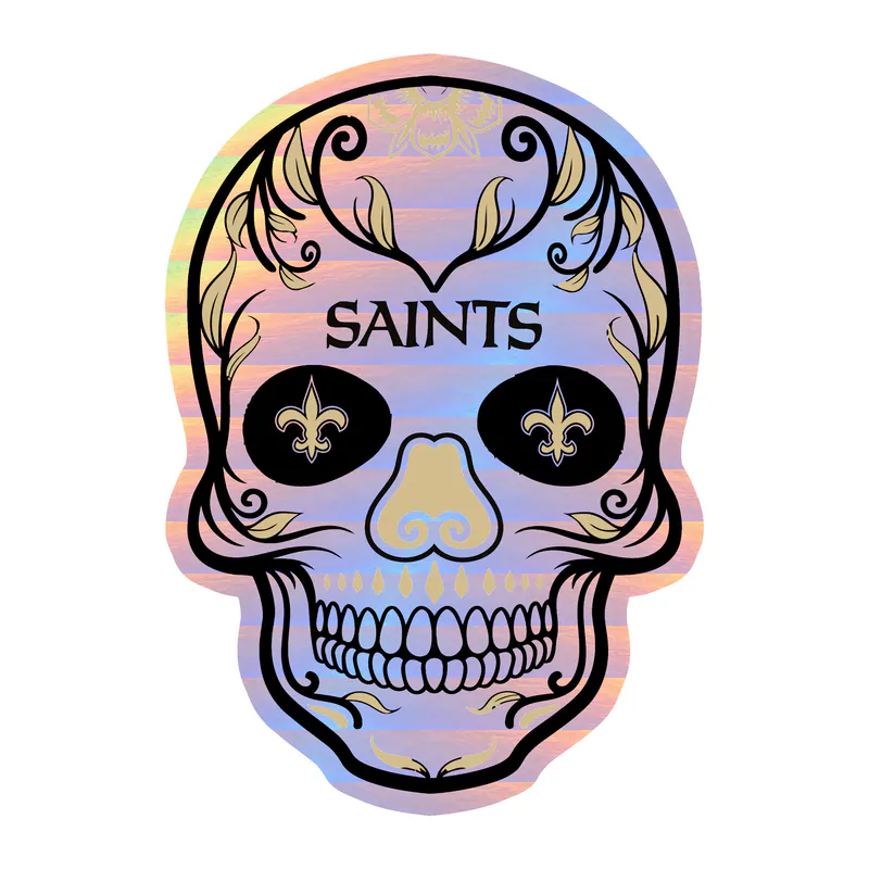 New Orleans Saints Sugar Skull Holographic Vinyl Sticker - Custom Size