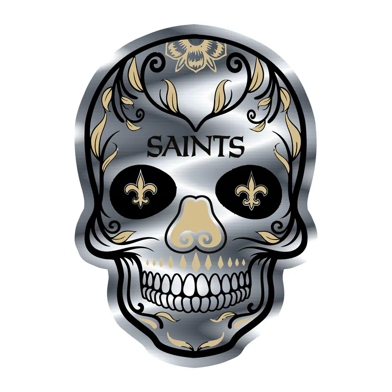 New Orleans Saints Sugar Skull Silver Chrome Vinyl Sticker - Custom Size