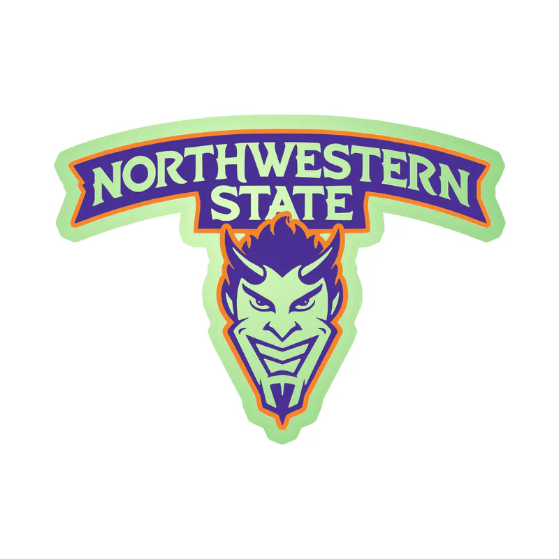Northwestern State - Name with Head Below -  Glow in the Dark Vinyl Decal - Custom Size