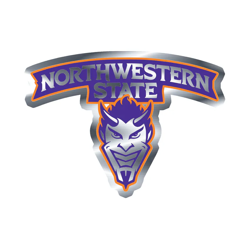 Northwestern State - Name with Head Below -  Silver Chrome Vinyl Decal - Custom Size