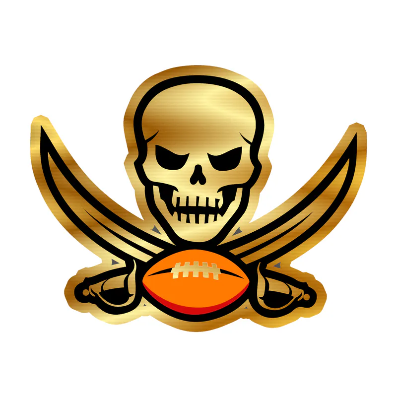 Tampa Bay Buccaneers - Skull Football - Gold Chrome Vinyl Sticker - Custom Size