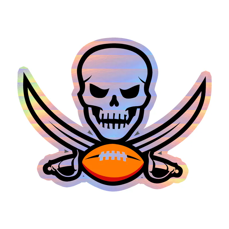 Tampa Bay Buccaneers - Skull Football - Holographic Vinyl Sticker - Custom Size