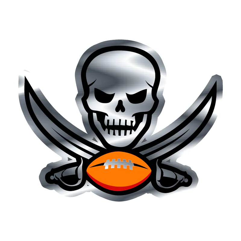 Tampa Bay Buccaneers - Skull Football - Silver Chrome Vinyl Sticker - Custom Size
