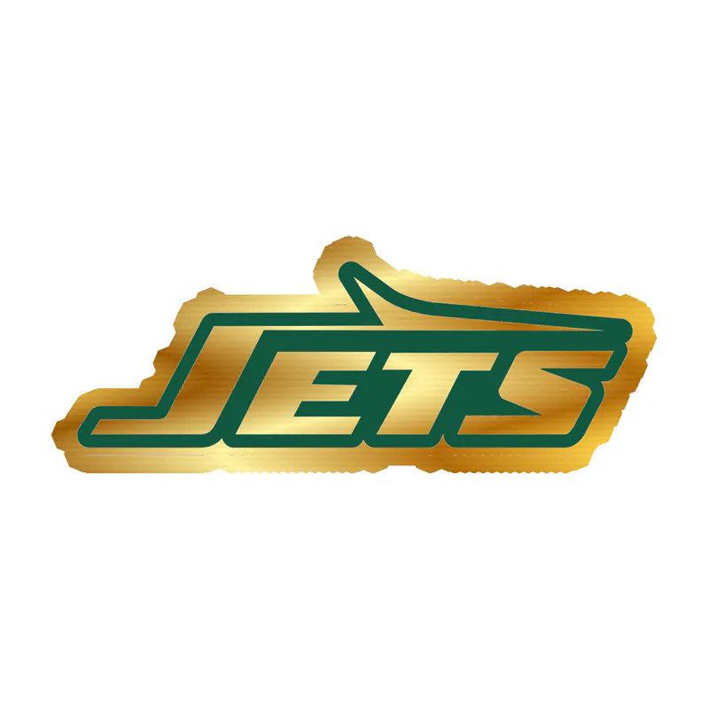 New York Jets - White Jets Green Outline  - Gold Chrome Vinyl Sticker - Custom Size