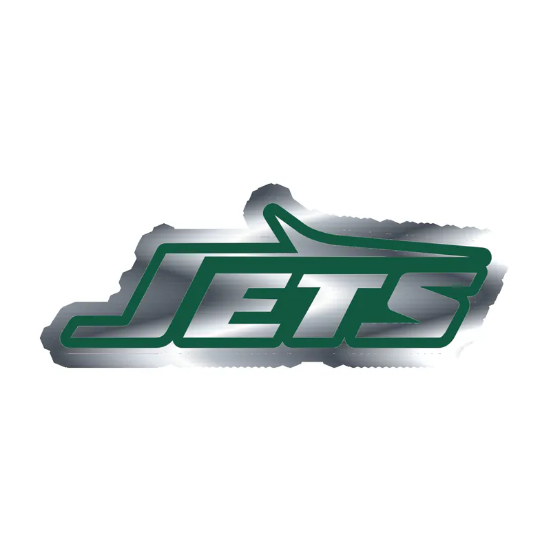 New York Jets - White Jets Green Outline  - Silver Chrome Vinyl Sticker - Custom Size