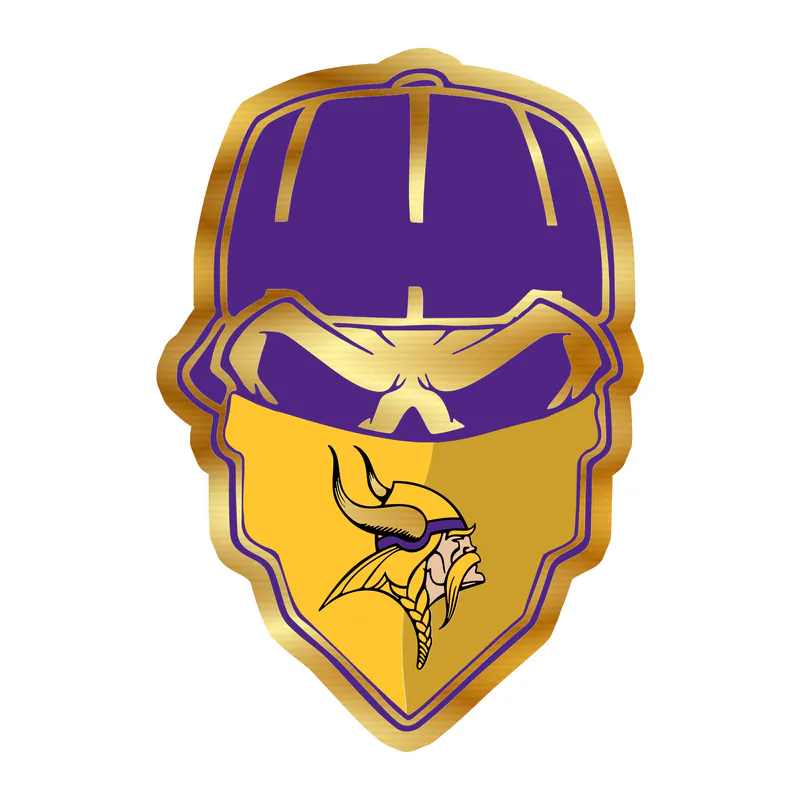 Minnesota Vikings - Skull with Cap - Gold Chrome Vinyl Sticker - Custom Size