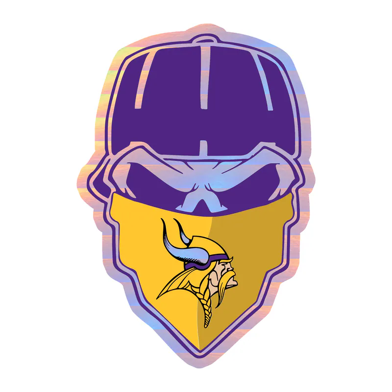 Minnesota Vikings - Skull with Cap - Holographic Vinyl Sticker - Custom Size