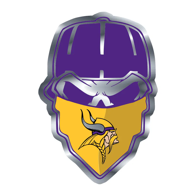 Minnesota Vikings - Skull with Cap - Silver Chrome Vinyl Sticker - Custom Size