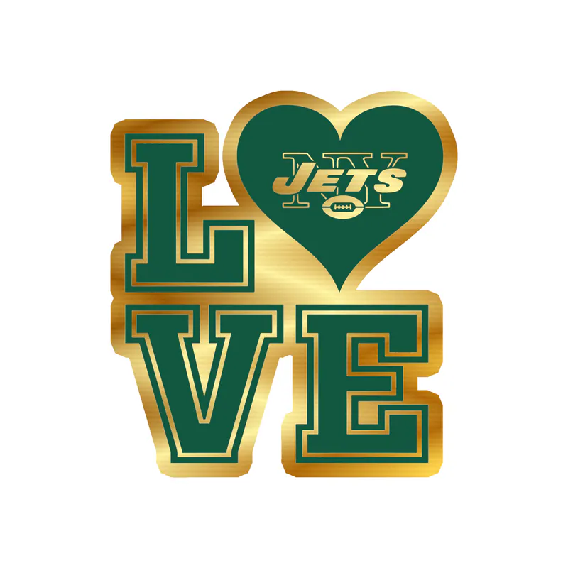 New York Jets - Love - Gold Chrome Vinyl Sticker - Custom Size