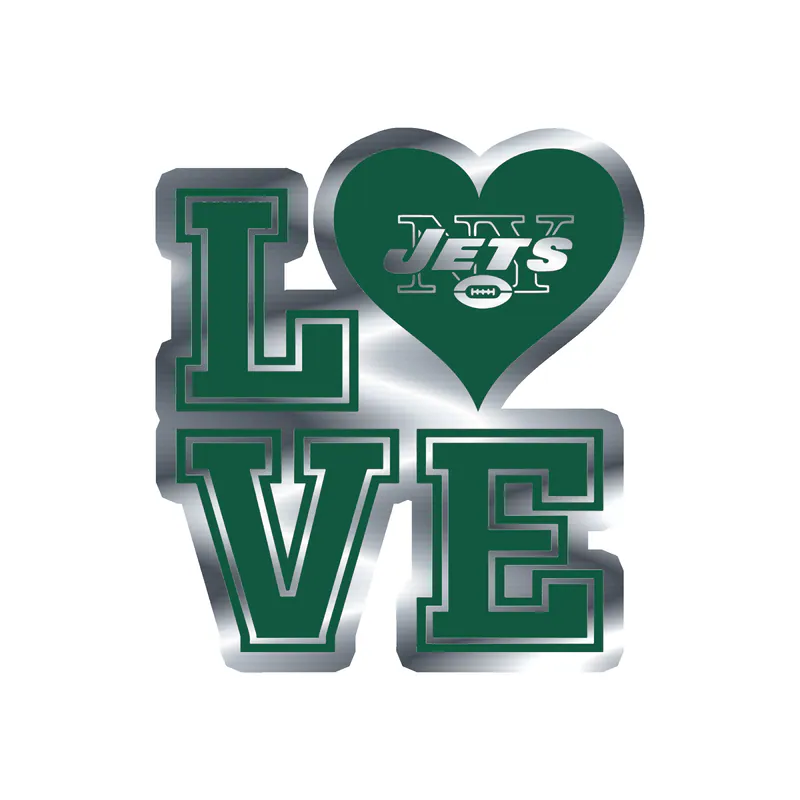 New York Jets - Love - Silver Chrome Vinyl Sticker - Custom Size