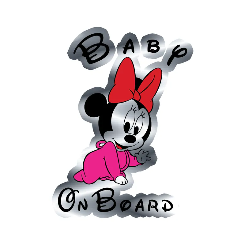 Minnie Baby on Board Silver Chrome Vinyl Sticker - Custom Size