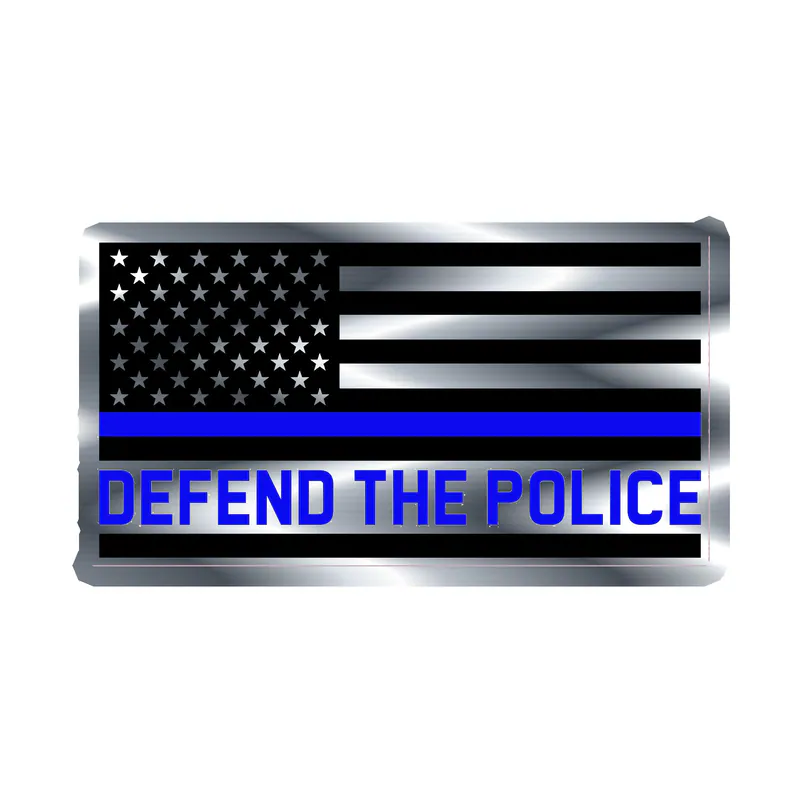 Blue Line American Flag- Defend the Police - Silver Chrome Vinyl Decal - custom size