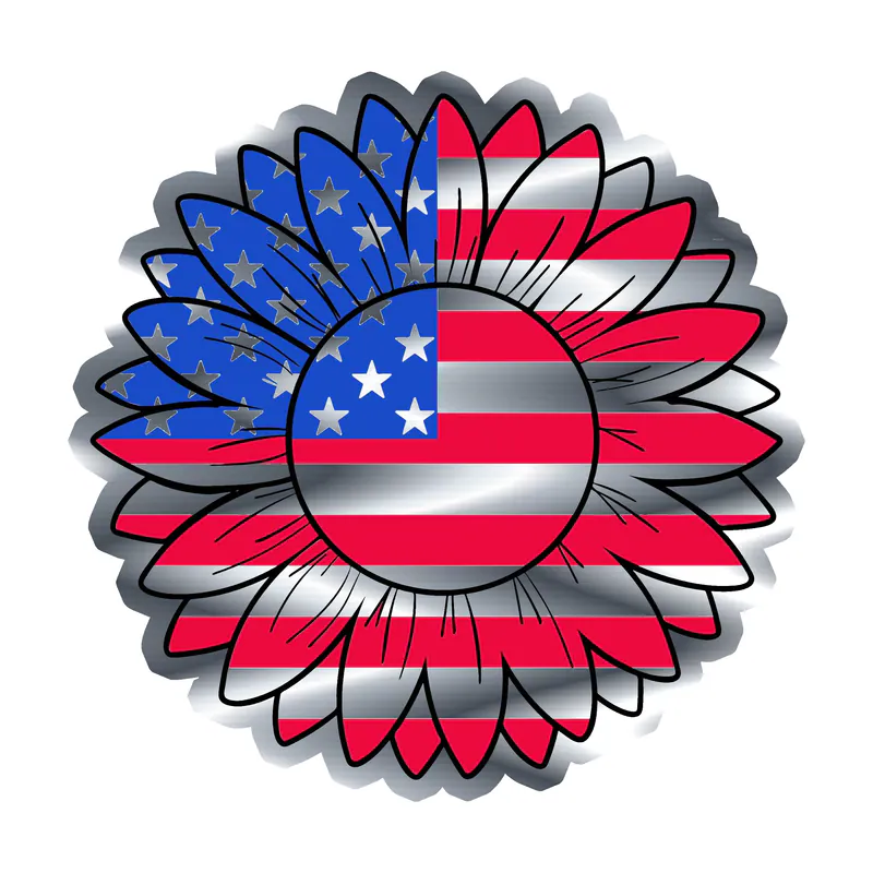 Sunflower American Flag  - Silver Chrome Vinyl Decal