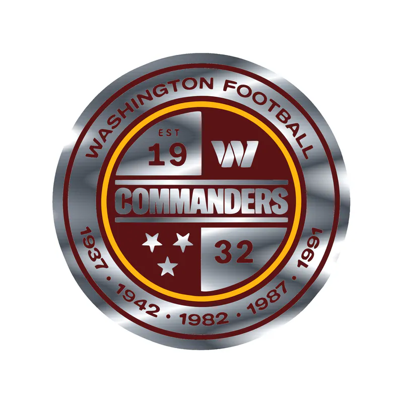 Washington Commanders - White Circle- Silver Chrome Vinyl Sticker - Custom Size