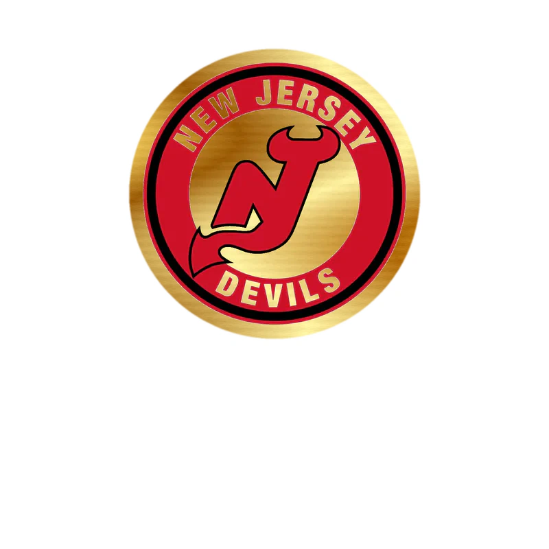 New Jersey Devils - Red And White Circle - Gold Chrome Vinyl Sticker - Custom Size