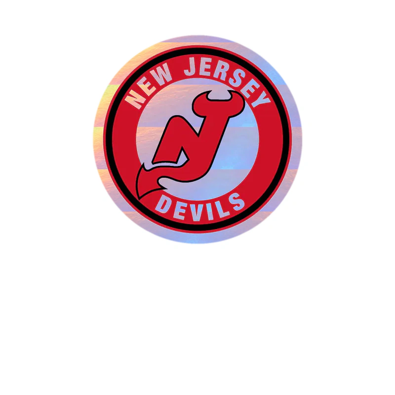 New Jersey Devils - Red And White Circle - Holographic Vinyl Sticker - Custom Size