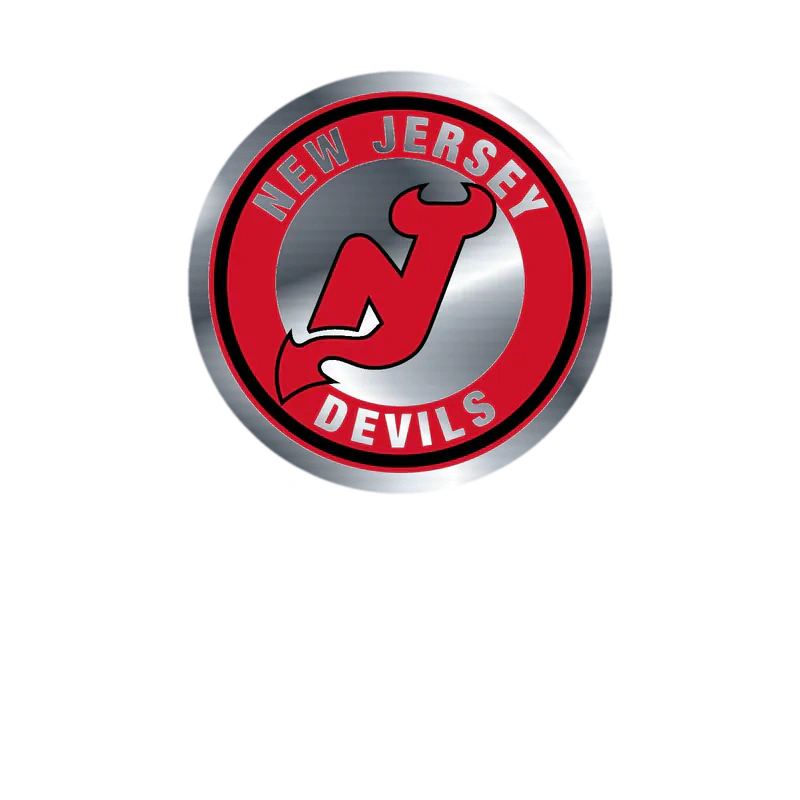 New Jersey Devils - Red And White Circle - Silver Chrome Vinyl Sticker - Custom Size