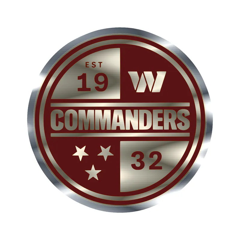 Washington Commanders - Yellow Circle- Silver Chrome Vinyl Sticker - Custom Size