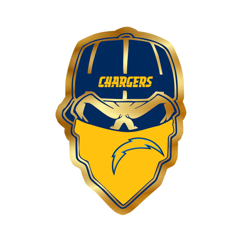 Los Angeles Chargers - Skull - Gold Chrome Vinyl Sticker - Custom Size