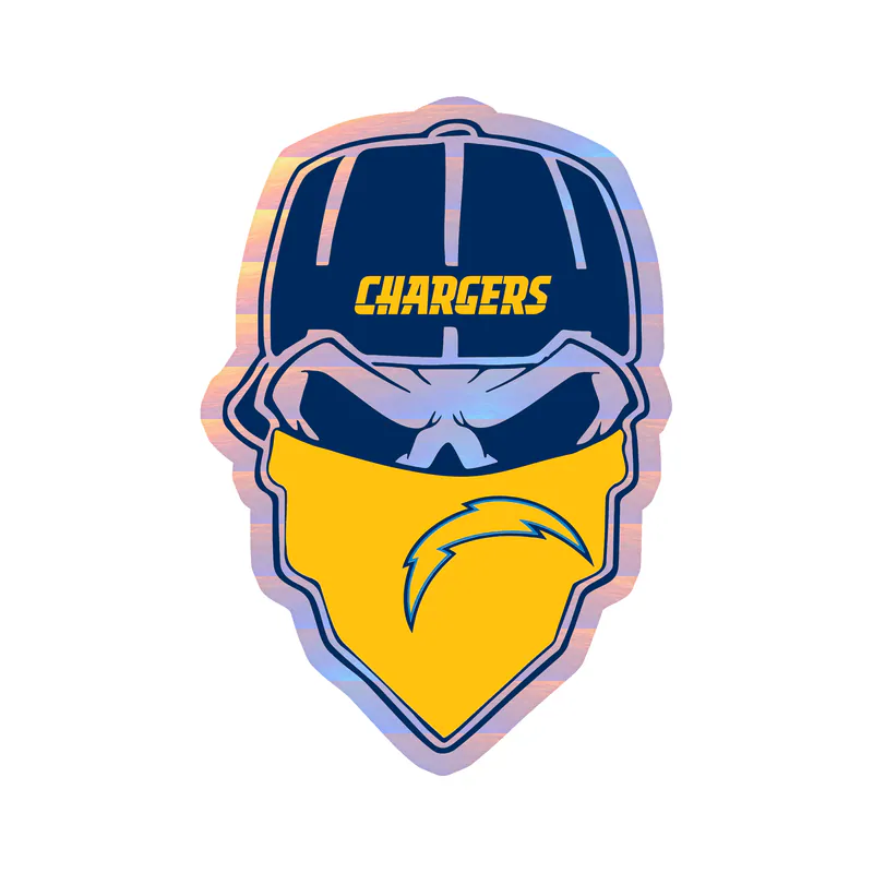 Los Angeles Chargers - Skull - Holographic Vinyl Sticker - Custom Size