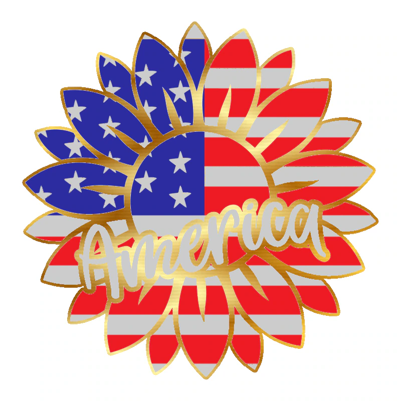 American Sunflower Full Color Vinyl - Gold Chrome Vinyl Sticker - Custom Size