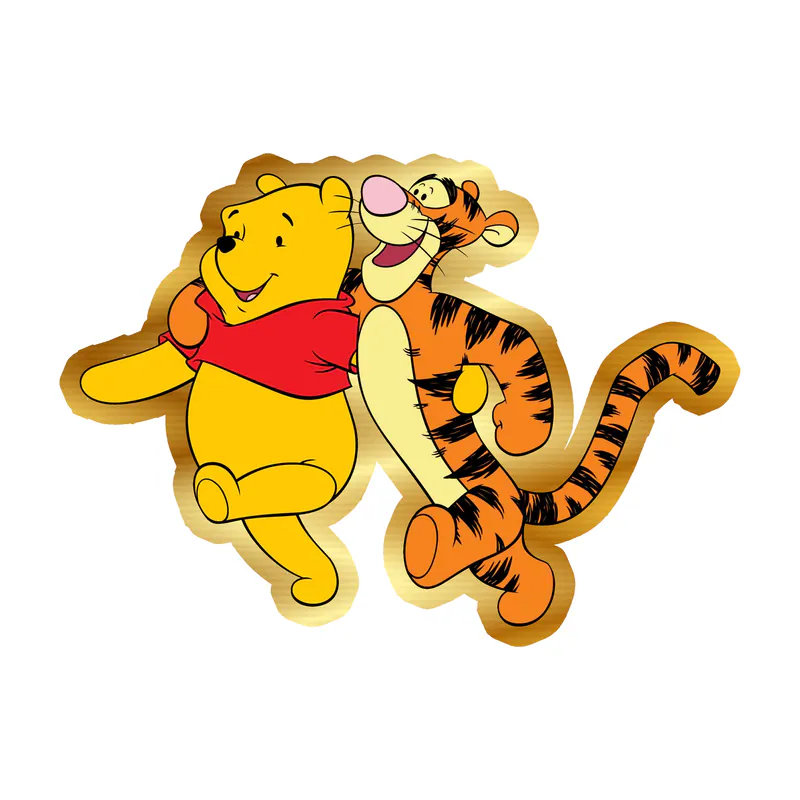 Winnie The Pooh - Pooh And Tigger - Gold Chrome Vinyl Sticker - Custom Size