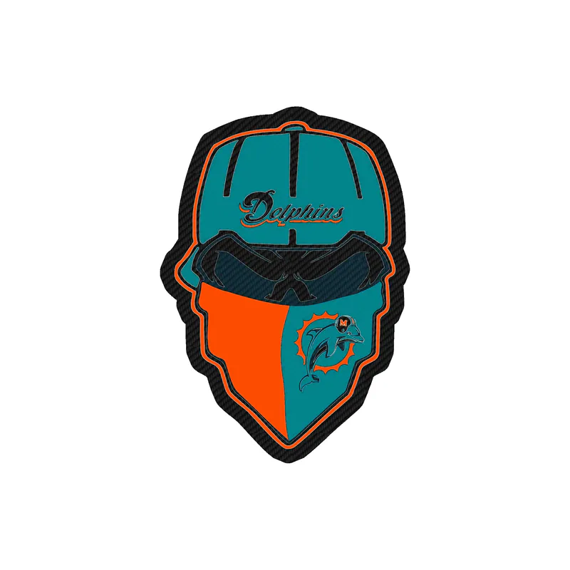 Miami Dolphins - Skull - Carbon Fiber Vinyl Sticker - Custom Size