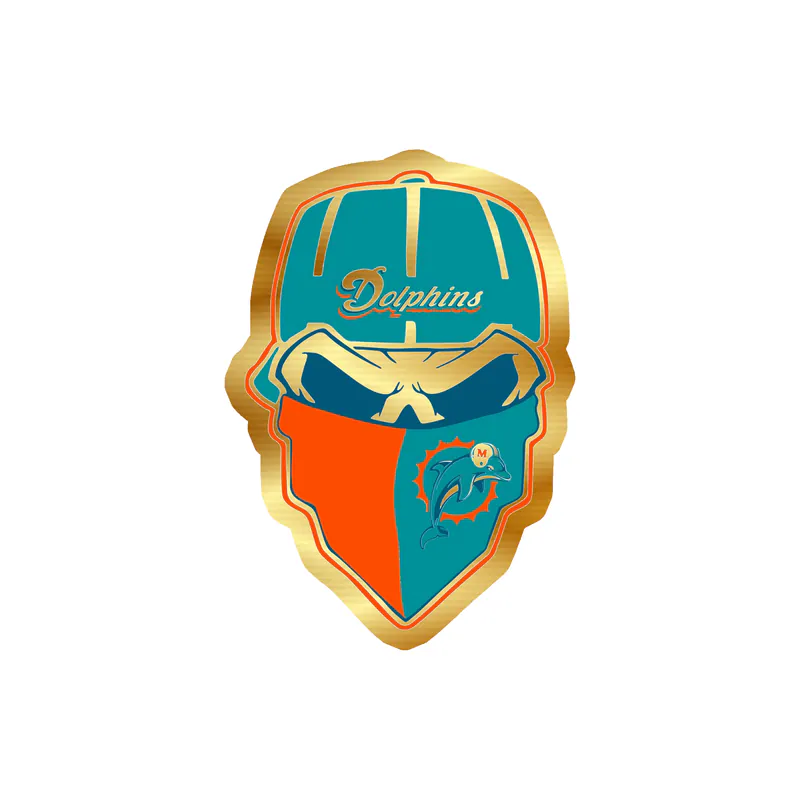 Miami Dolphins - Skull - Gold Chrome Vinyl Sticker - Custom Size