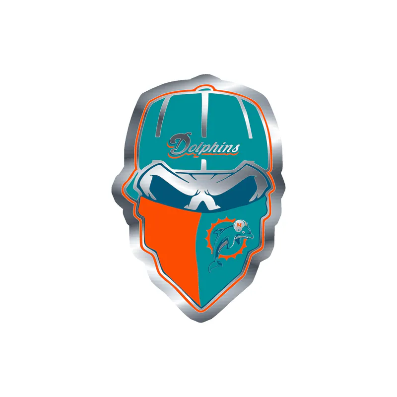 Miami Dolphins - Skull - Silver Chrome Vinyl Sticker - Custom Size