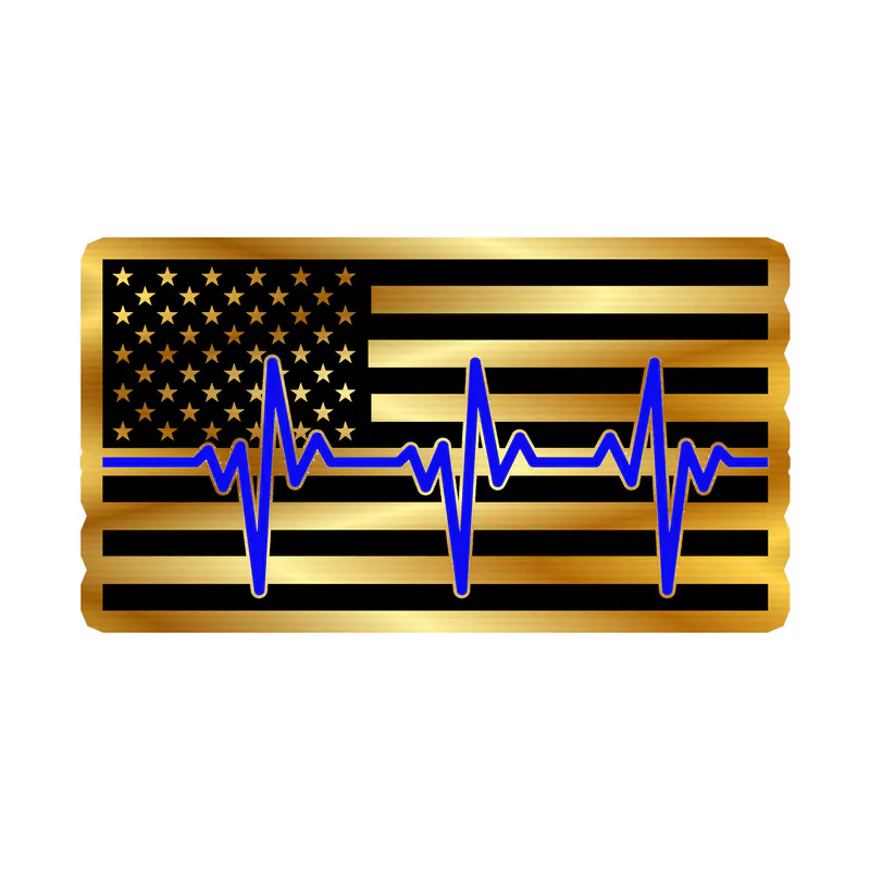 Blue Line Heartbeat American Flag - Gold Chrome Vinyl Decal - custom size