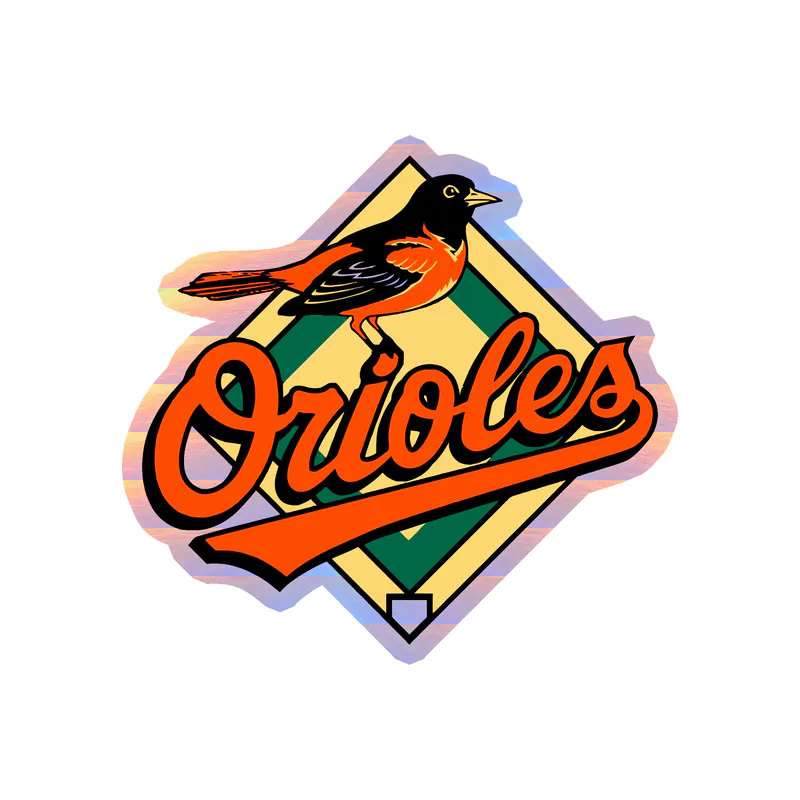 Baltimore Orioles - Name With Bird On Diamond Plate - Holographic Vinyl Sticker - Custom Size