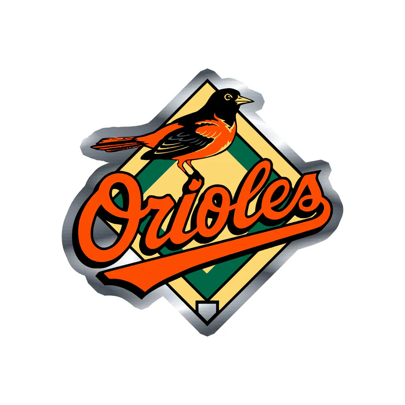 Baltimore Orioles - Name With Bird On Diamond Plate - Silver Chrome Vinyl Sticker - Custom Size