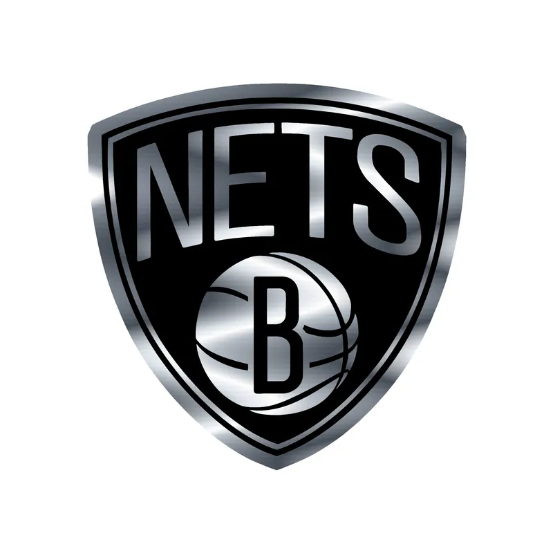 Brooklyn Nets - Basketball With Nets - Silver Chrome Vinyl Sticker - Custom Size