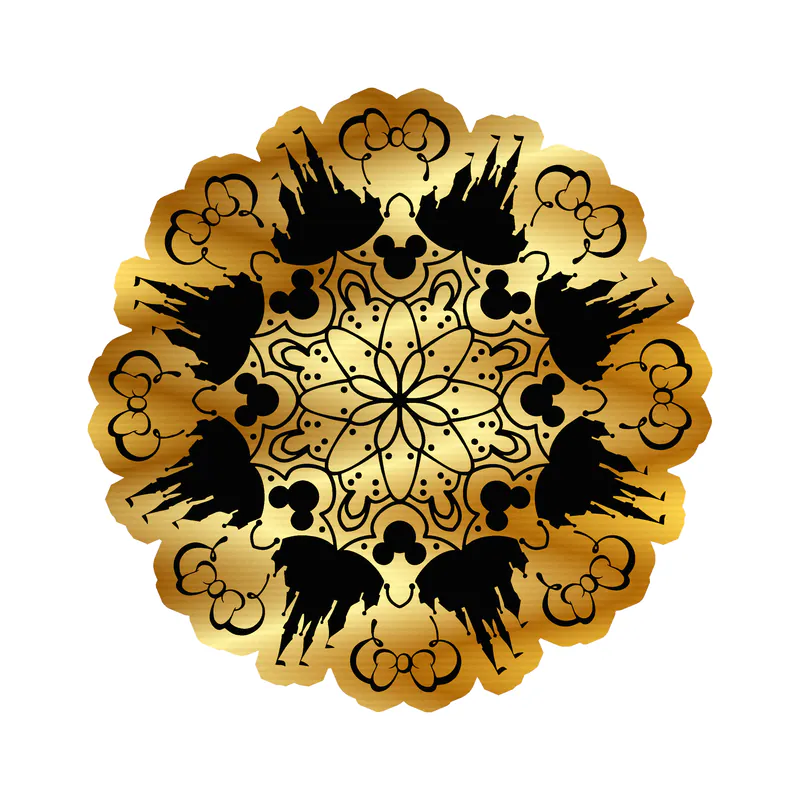 Mickey and Minnie Medallion Gold Chrome Vinyl Sticker - Custom Size