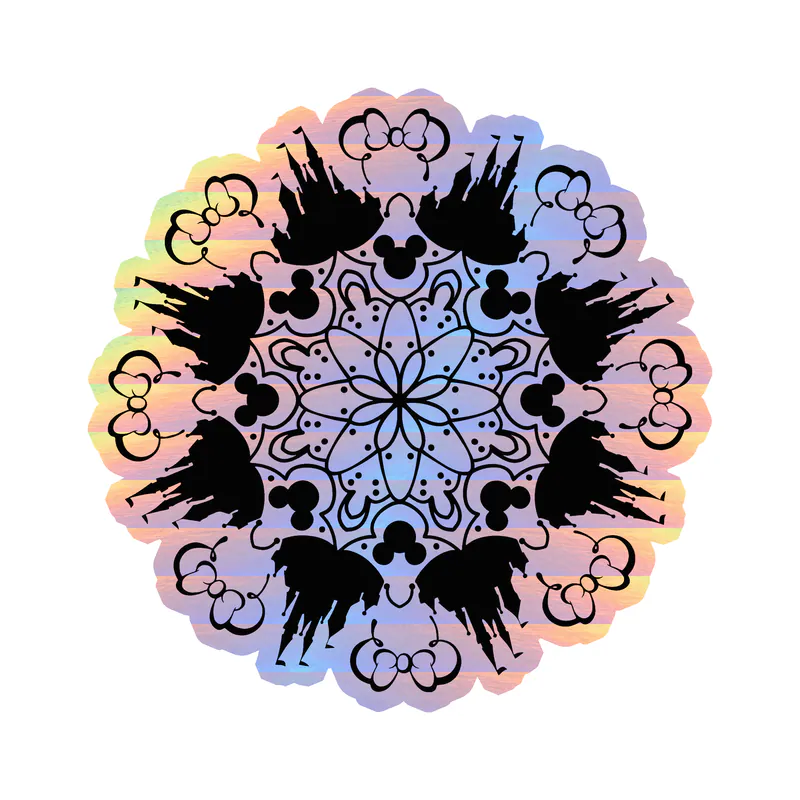 Mickey and Minnie Medallion Holographic Vinyl Sticker - Custom Size