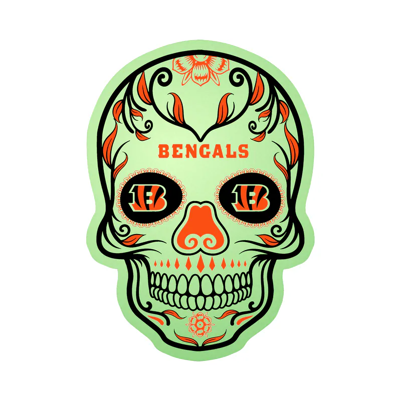 Cincinnati Bengals - Sugar Skull - Glow in the Dark Vinyl Sticker - Custom Size