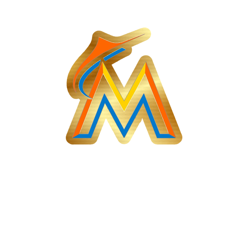Miami Marlins - White M - Gold Chrome Vinyl Sticker - Custom Size