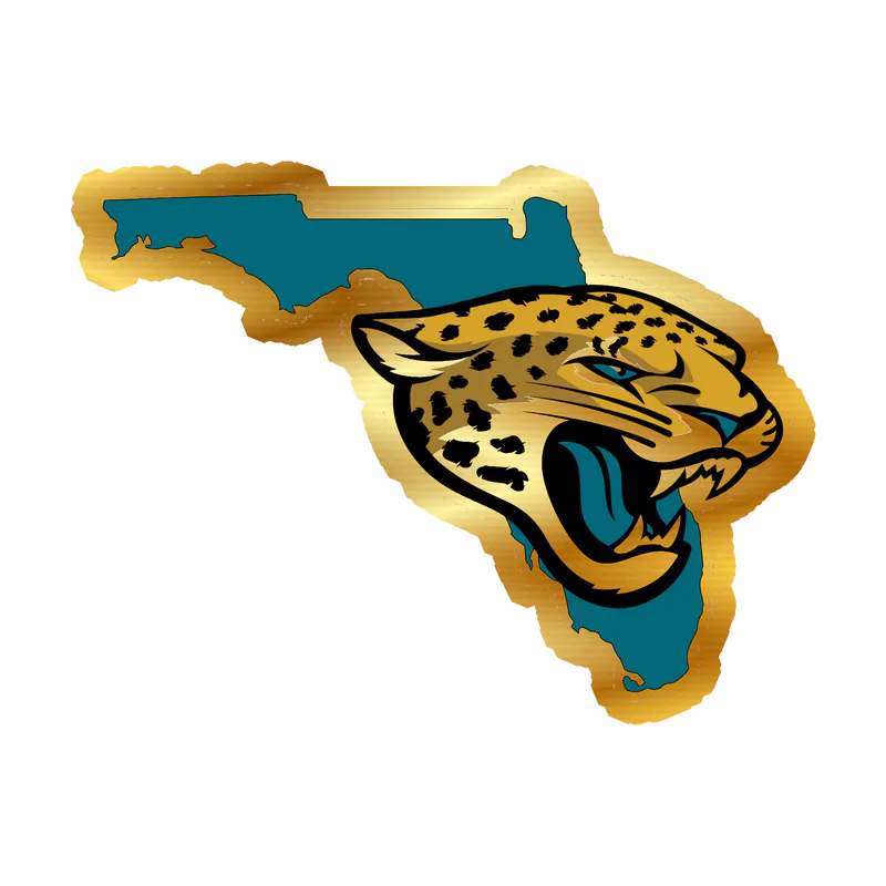 Jacksonville Jaguars - State - Gold Chrome Vinyl Sticker - Custom Size