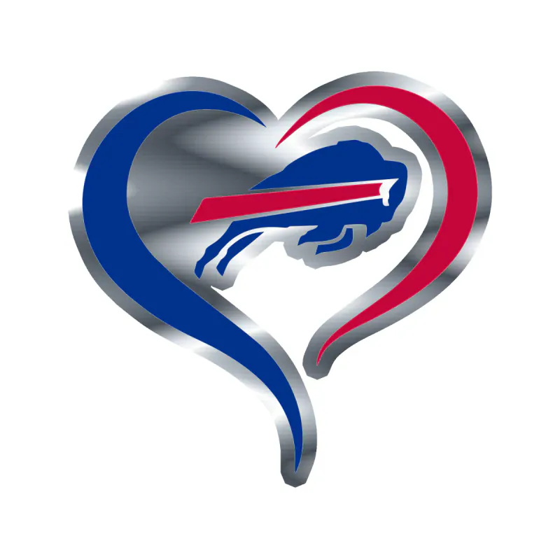 Buffalo Bills - Heart - Image 2 - Silver Chrome Vinyl Sticker - Custom Size