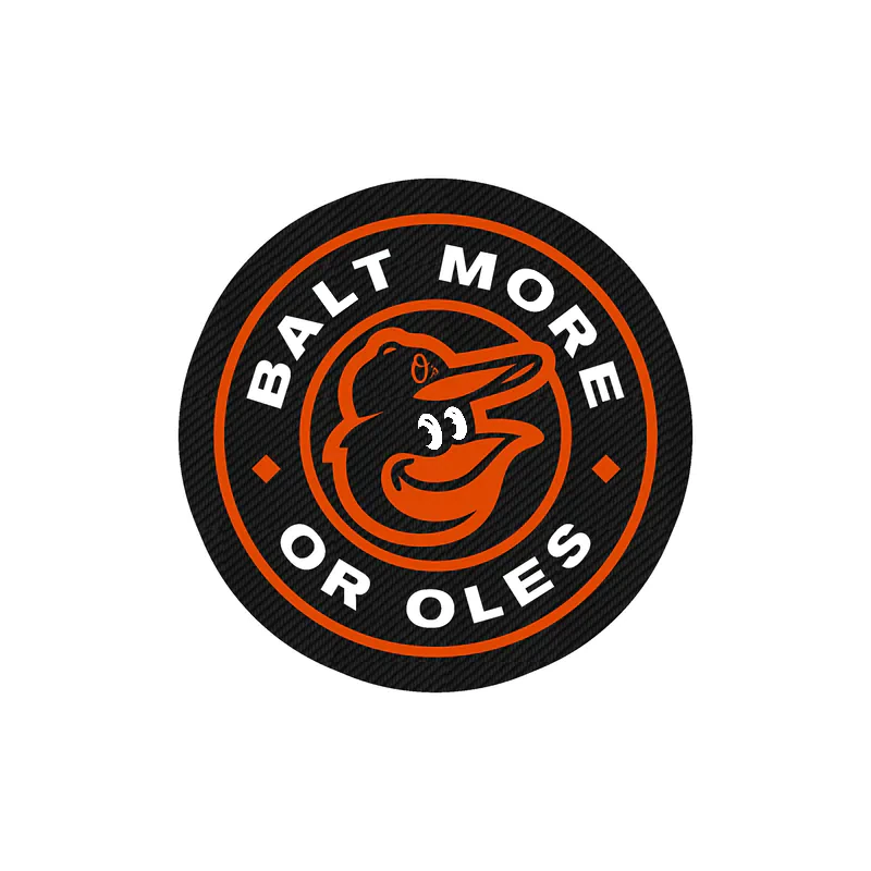 Baltimore Orioles - Black And White Circle With Cartoon Bird - Carbon Fiber Vinyl Sticker - Custom Size