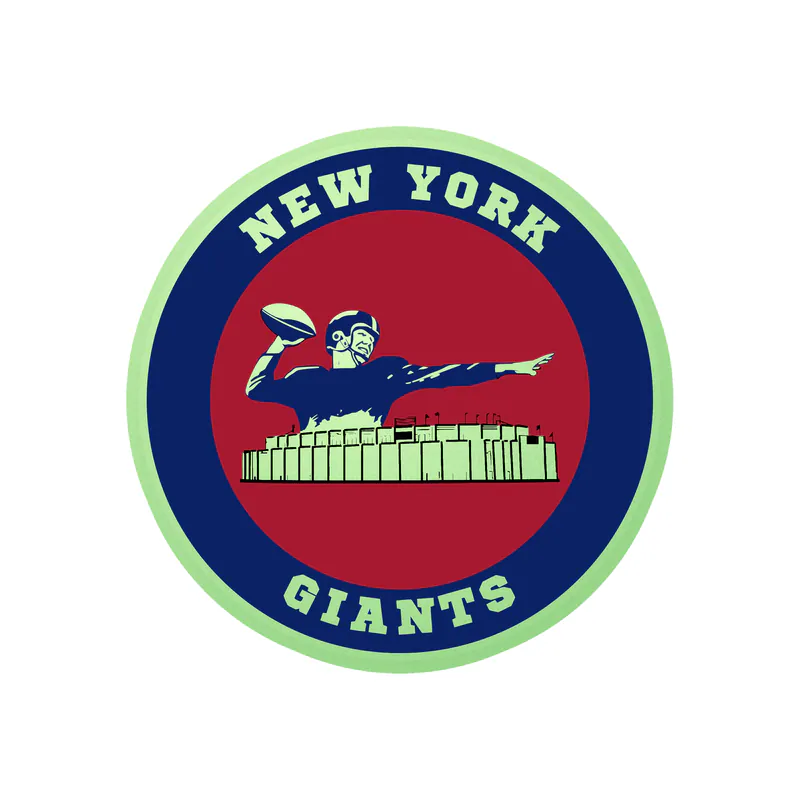 New York Giants - Red And Dark Blue Circle With Football Player - Glow in the Dark Vinyl Sticker - Custom Size