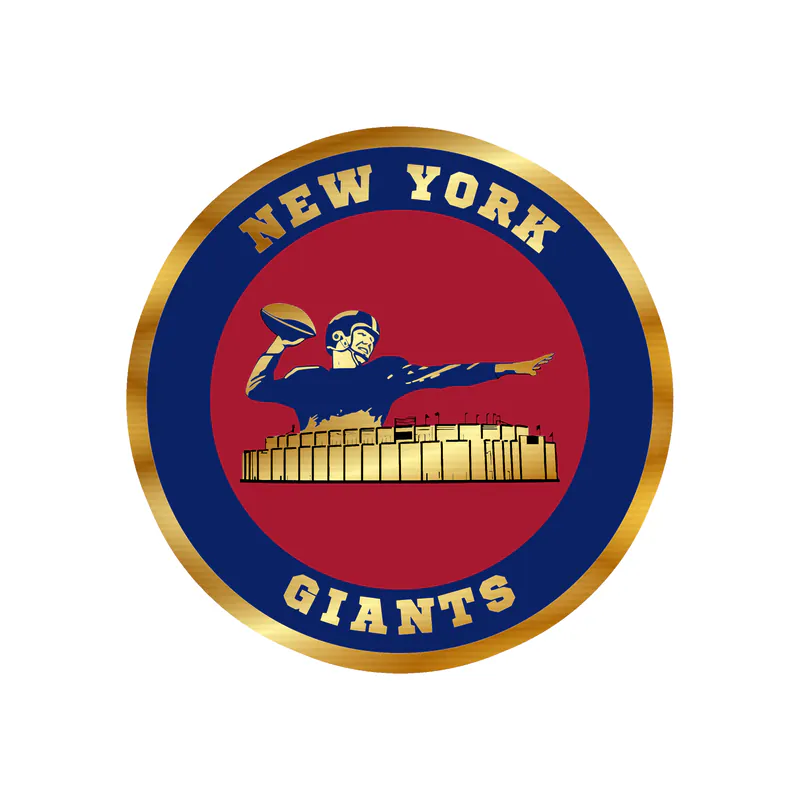 New York Giants - Red And Dark Blue Circle With Football Player - Gold Chrome Vinyl Sticker - Custom Size