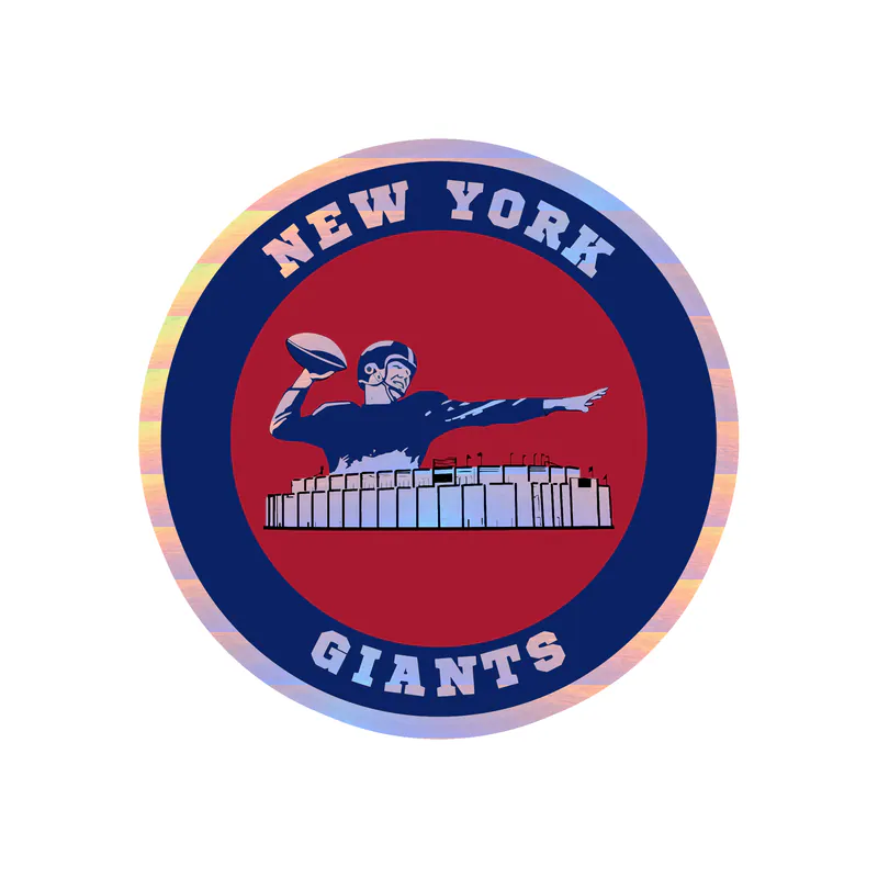 New York Giants - Red And Dark Blue Circle With Football Player - Holographic Vinyl Sticker - Custom Size