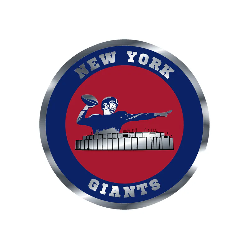 New York Giants - Red And Dark Blue Circle With Football Player - Silver Chrome Vinyl Sticker - Custom Size