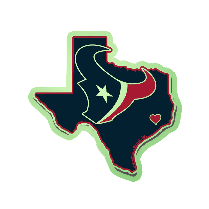 Houston Texans -State With Head - Glow in the Dark Vinyl Sticker - Custom Size