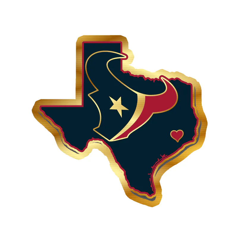 Houston Texans -State With Head - Gold Chrome Vinyl Sticker - Custom Size