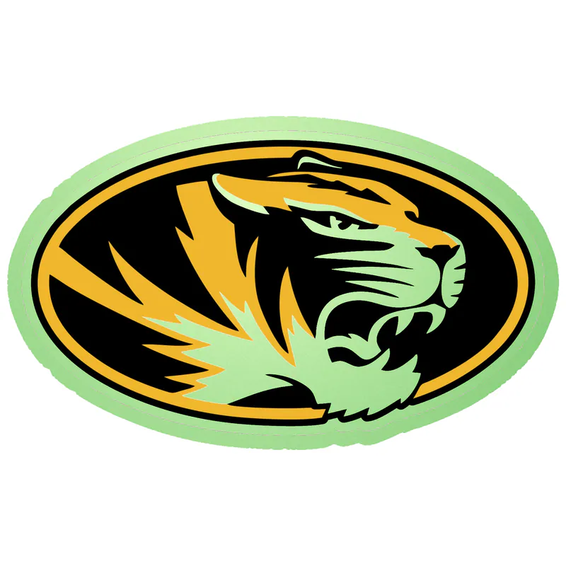 Missouri Tigers - Tiger Head with Oval  - Glow in the Dark Vinyl Sticker - Custom Size
