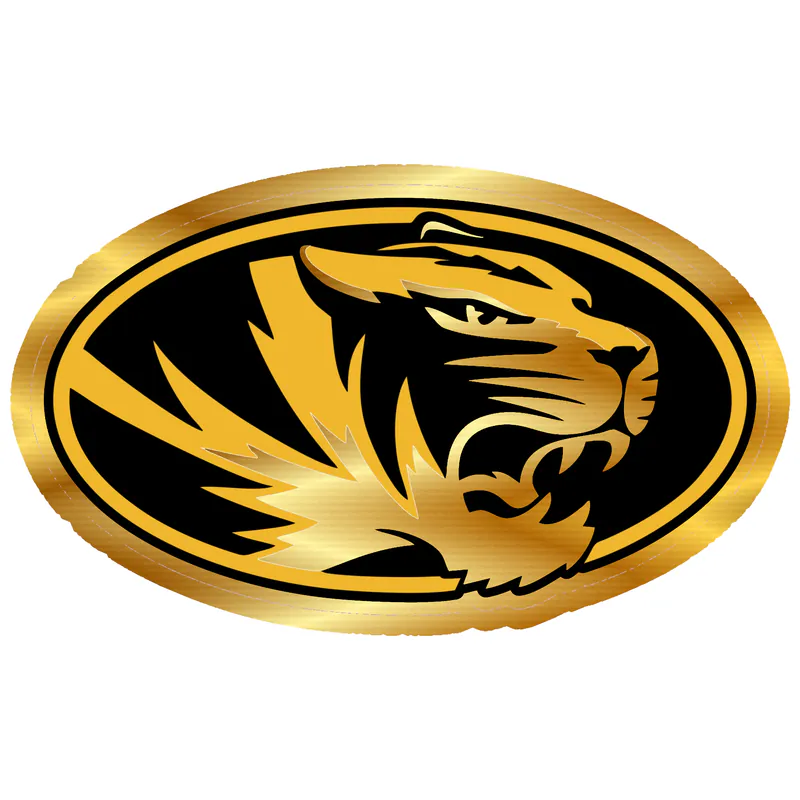 Missouri Tigers - Tiger Head with Oval  - Gold Chrome Vinyl Sticker - Custom Size